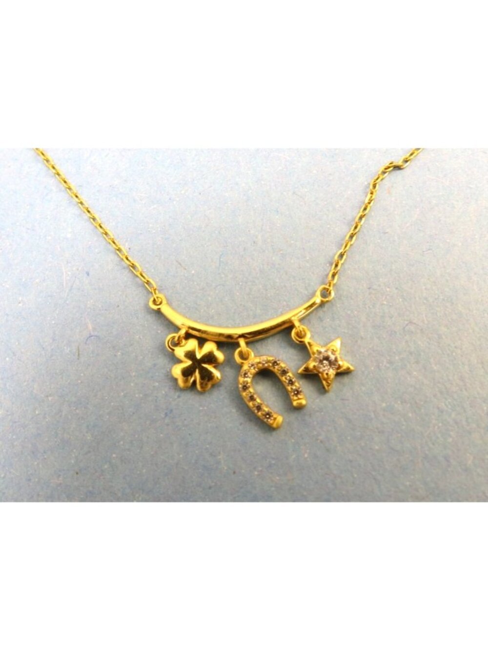 Argento Vivo Gold Plated 925 Sterling Lucky Horseshoe Clover Star Necklace